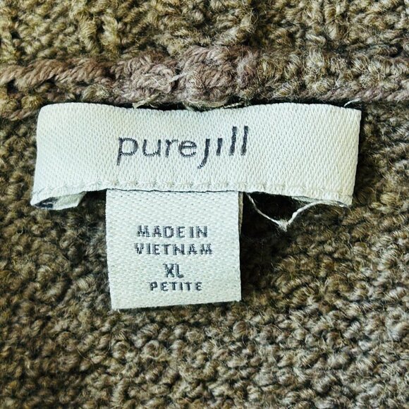 Pure Jill Hooded Knit Sweater Size PXL Wool Blend 3/4 Sleeve Brown Pullover - Picture 9 of 11